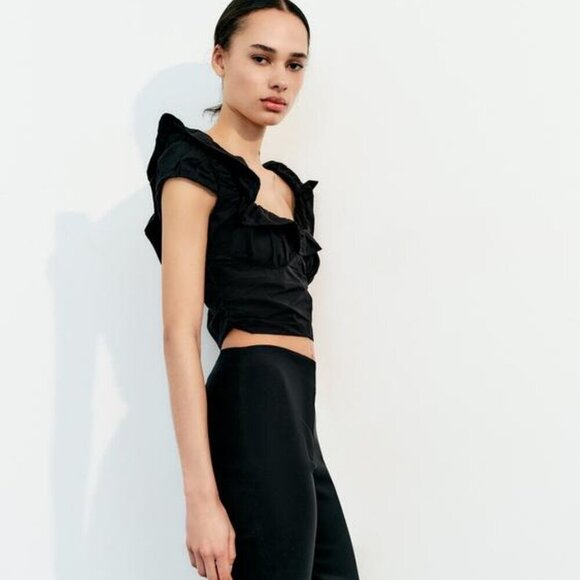 ZARA BLACK RUFFLED CROP TOP - Picture 6 of 10
